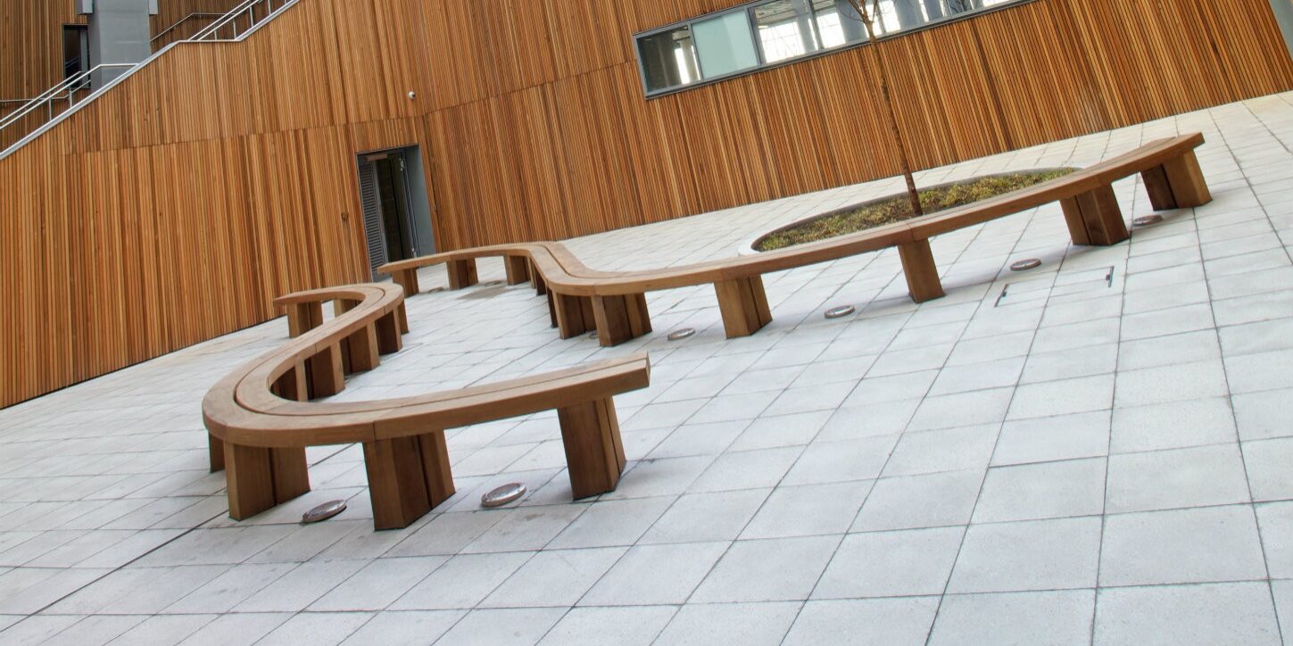 Bellsure supplied a custom version of the StrataSeat makes for elegant, sustainable street furniture...